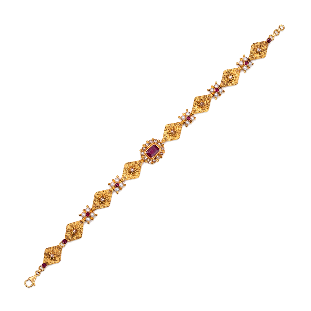Maahi Pearl and Ruby Bracelet