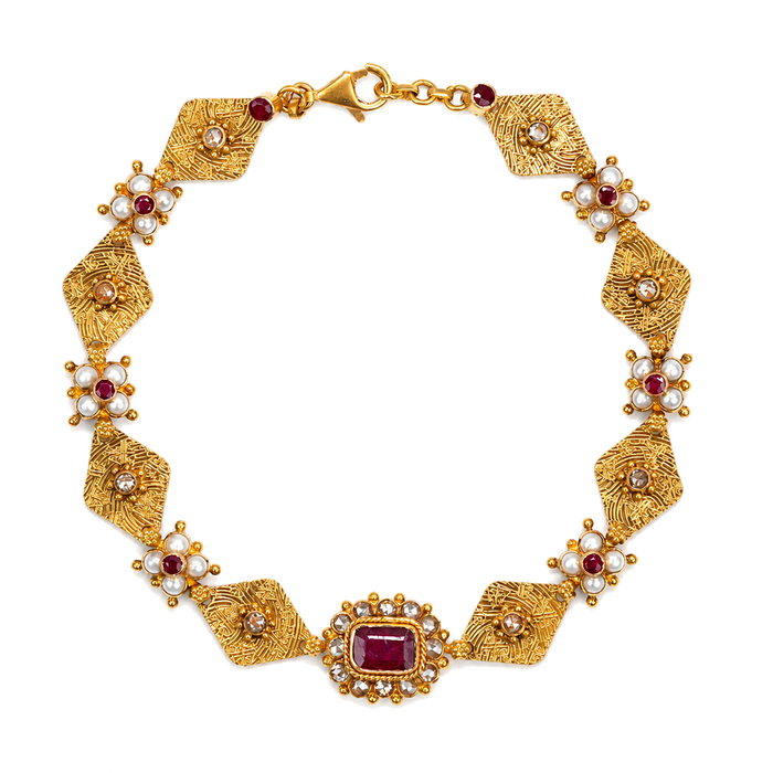 Maahi Pearl and Ruby Bracelet