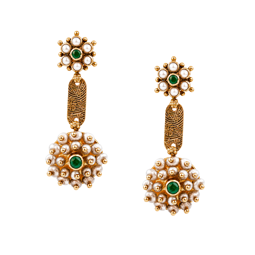 Maahi Pearl and Emerald Danglers