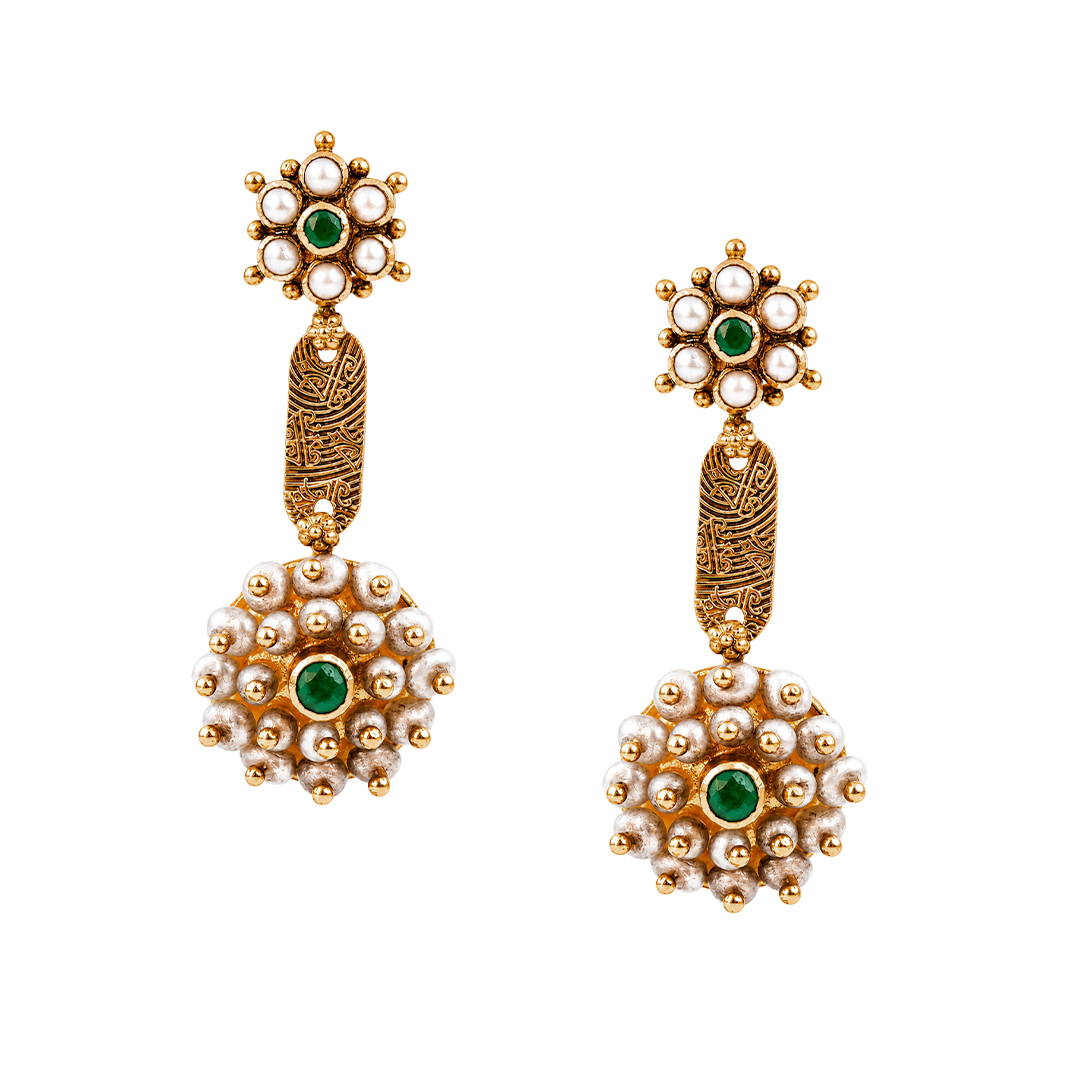 Maahi Pearl and Emerald Danglers