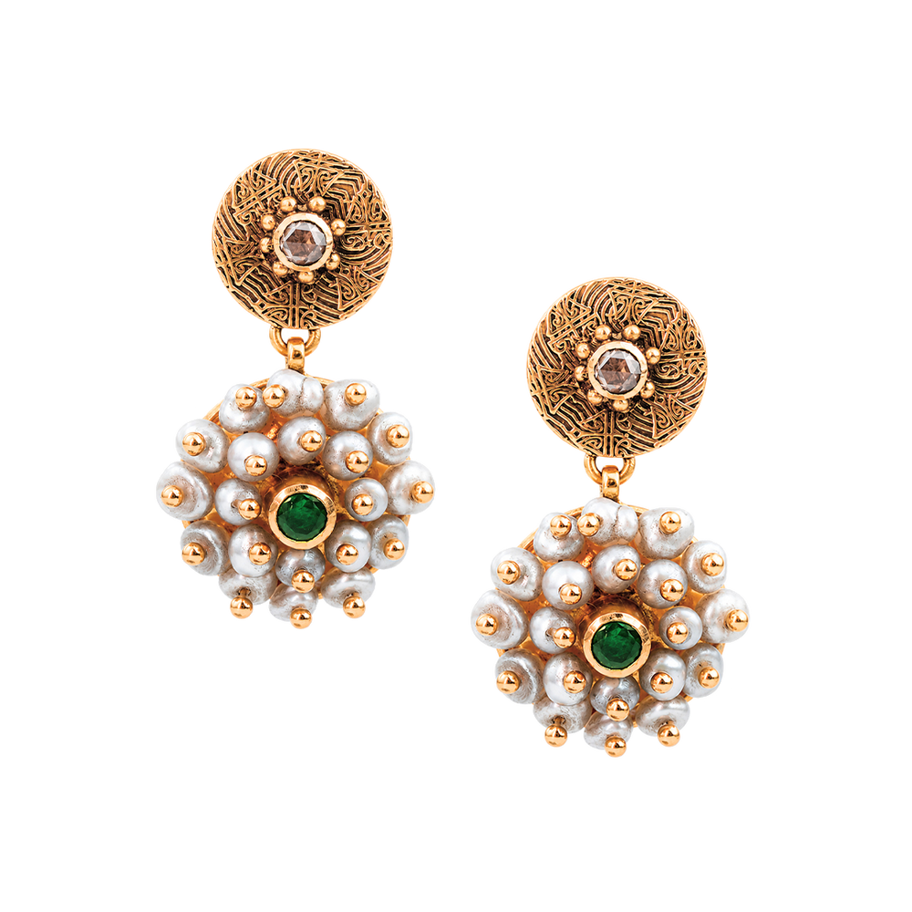 Maahi Pearl and Emerald Danglers