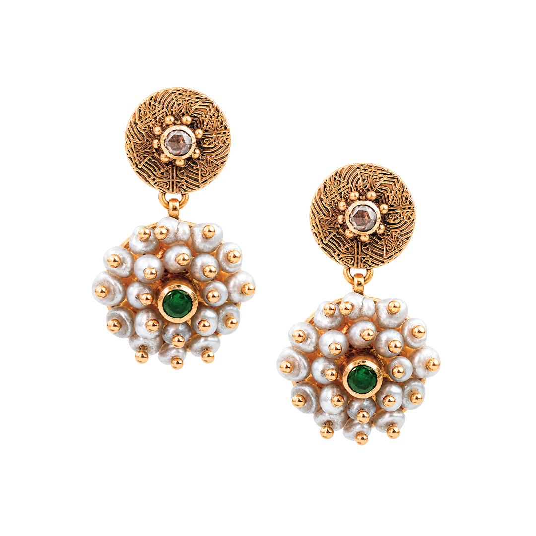 Maahi Pearl and Emerald Danglers