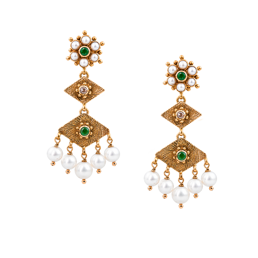 Maahi Pearl and Emerald Danglers