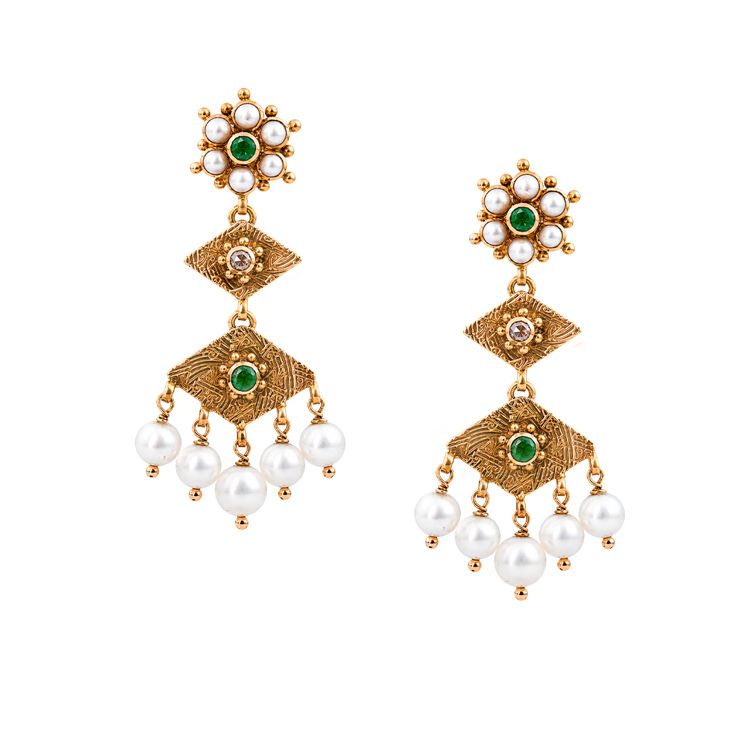 Maahi Pearl and Emerald Danglers