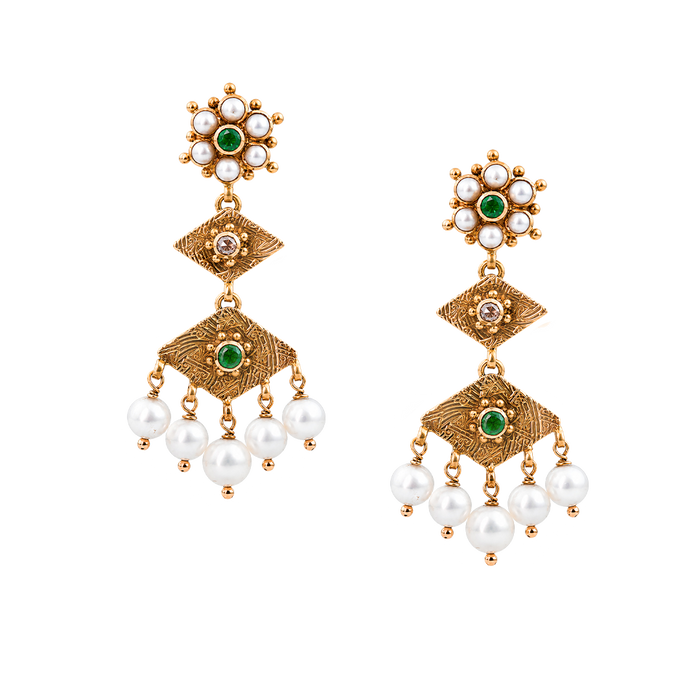 Maahi Pearl and Emerald Danglers