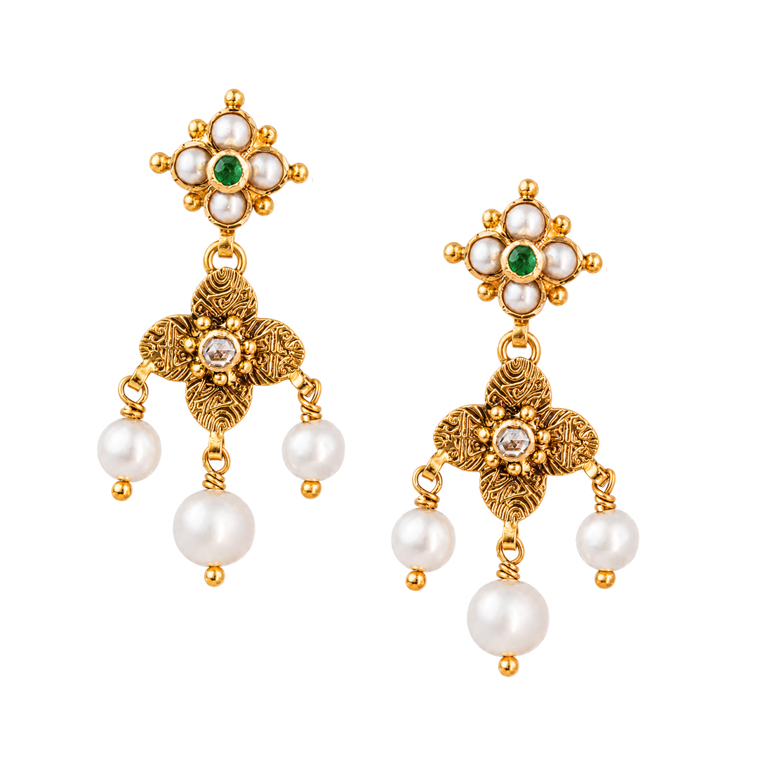 Maahi Pearl and Emerald Danglers