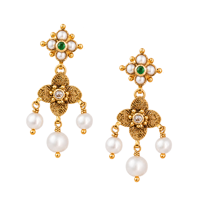 Maahi Pearl and Emerald Danglers
