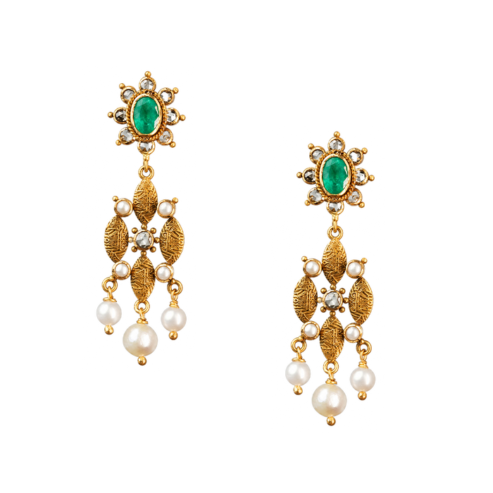 Maahi Pearl and Emerald Danglers