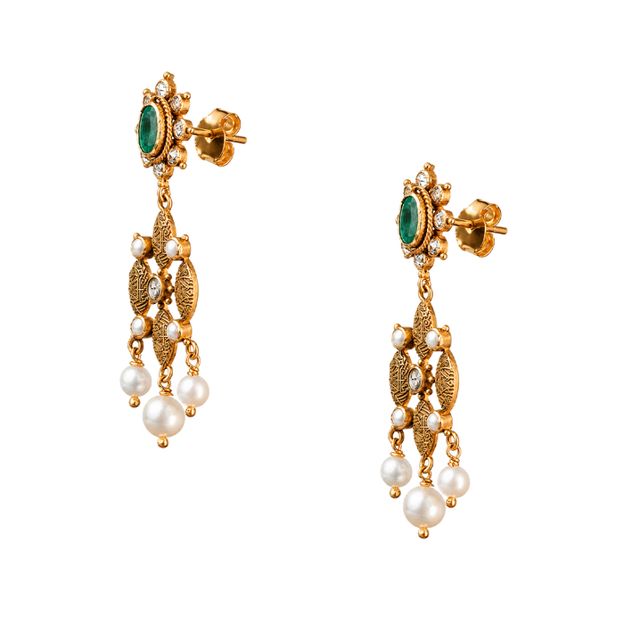 Maahi Pearl and Emerald Danglers