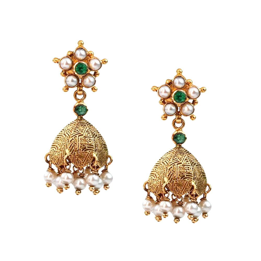 Maahi Pearl and Emerald Jhumkas