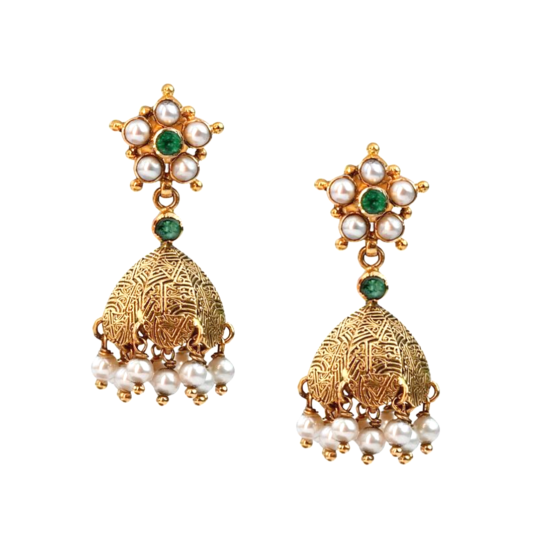 Maahi Pearl and Emerald Jhumkas