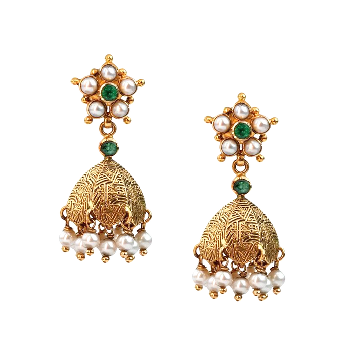 Maahi Pearl and Emerald Jhumkas