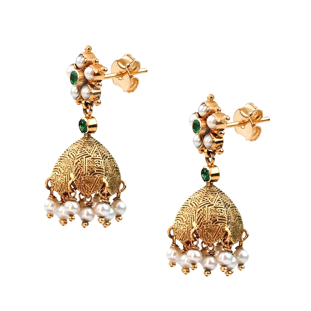 Maahi Pearl and Emerald Jhumkas