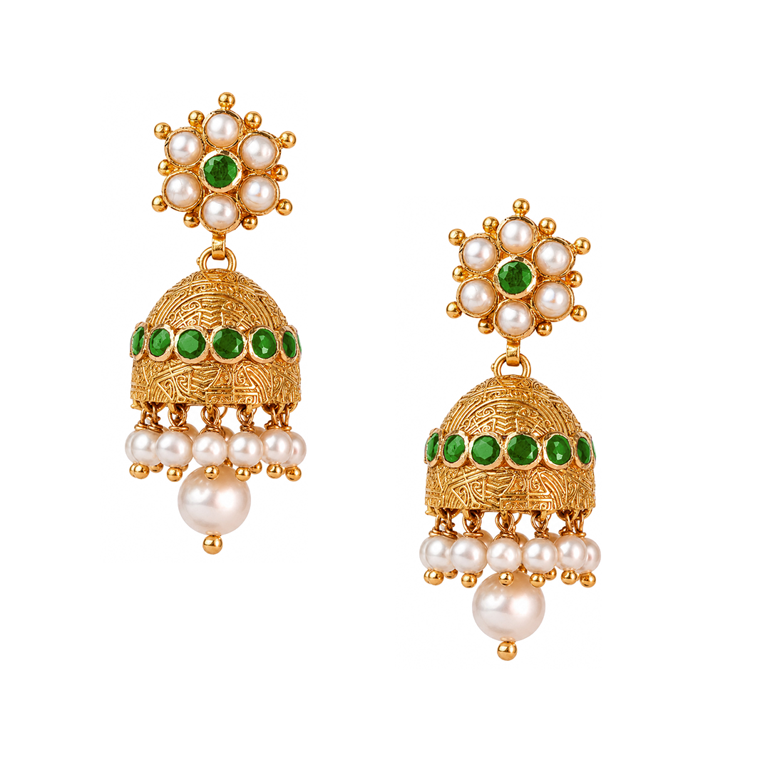 Maahi Pearl and Emerald Jhumkas