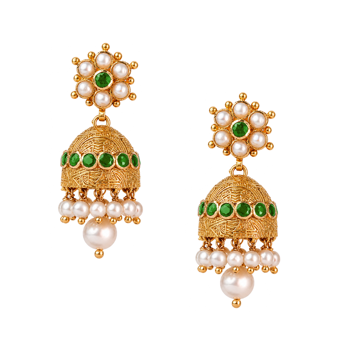 Maahi Pearl and Emerald Jhumkas