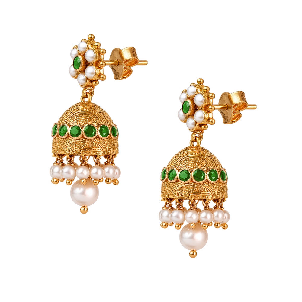 Maahi Pearl and Emerald Jhumkas