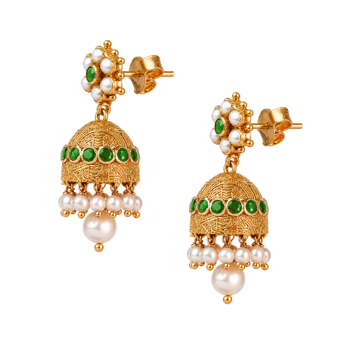 Maahi Pearl and Emerald Jhumkas