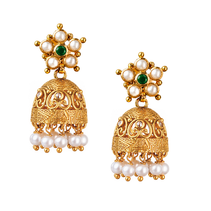 Maahi Pearl and Emerald Jhumkas
