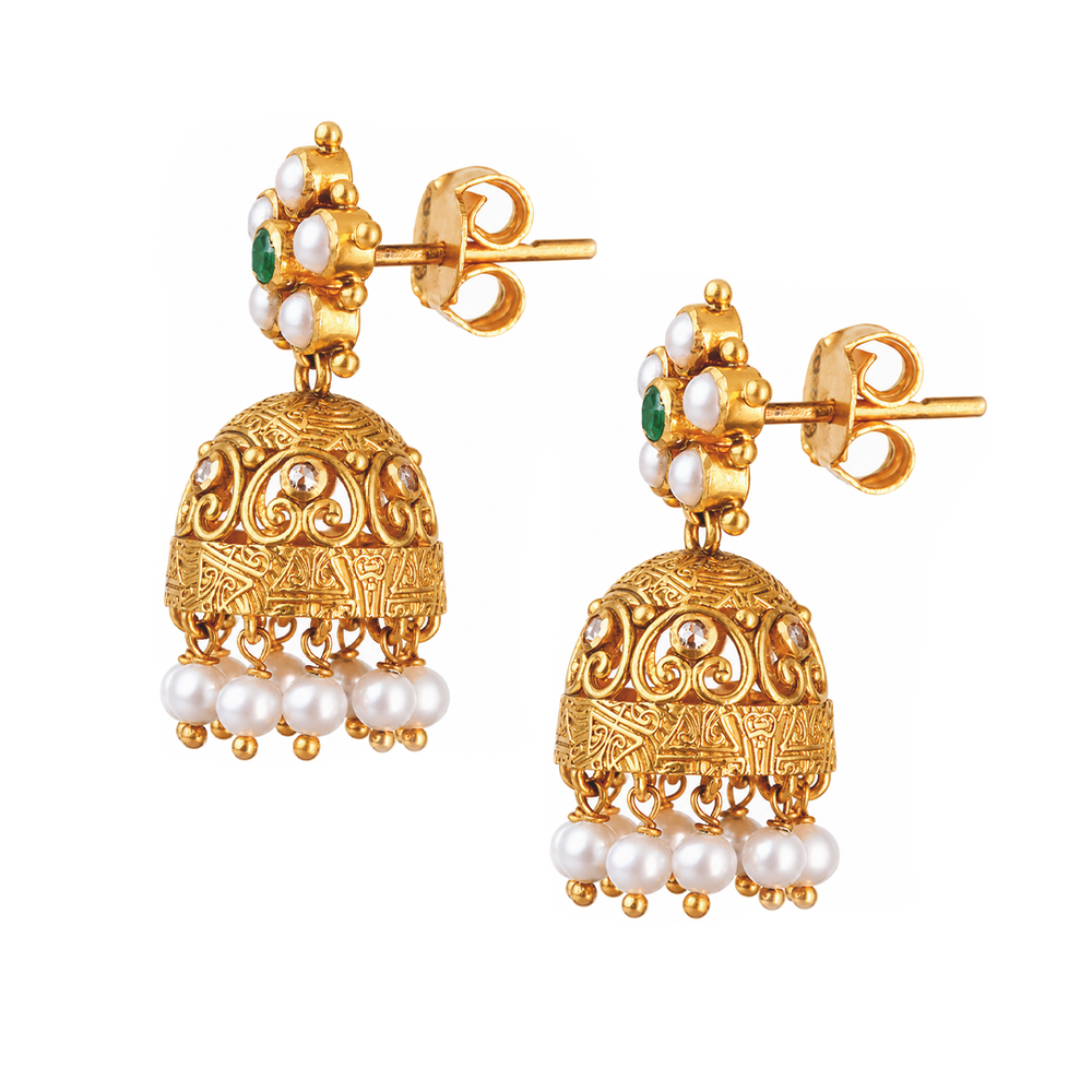 Maahi Pearl and Emerald Jhumkas