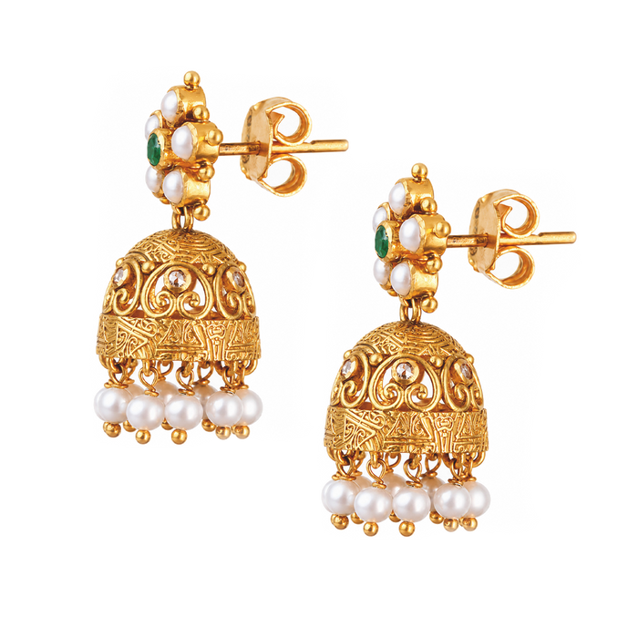 Maahi Pearl and Emerald Jhumkas