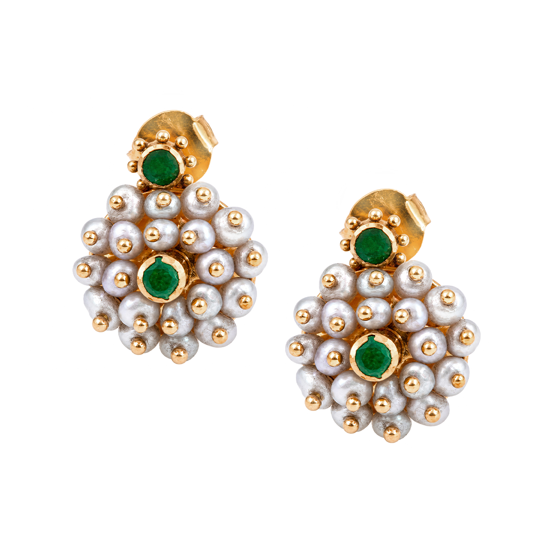Maahi Pearl and Emerald Ear Studs