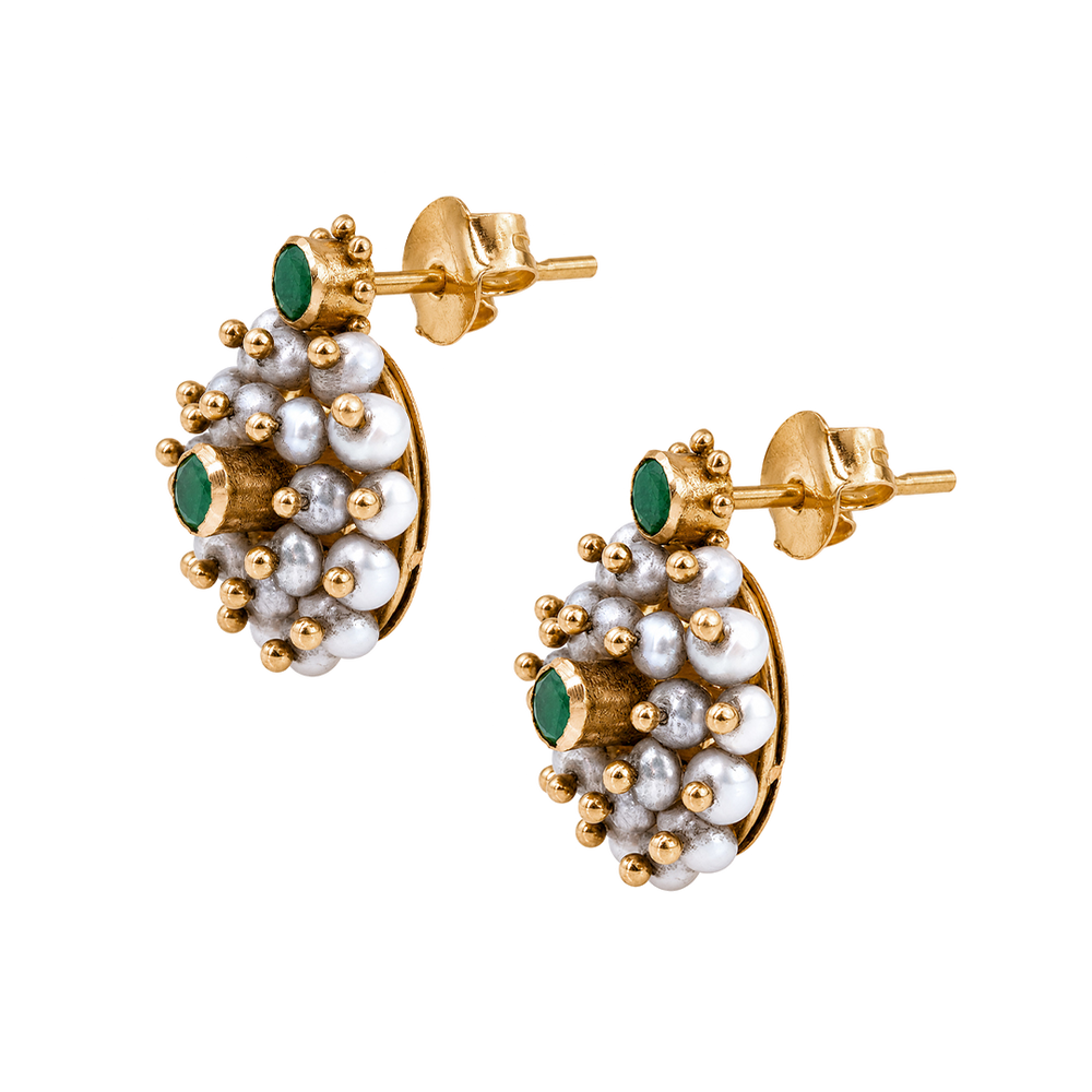 Maahi Pearl and Emerald Ear Studs