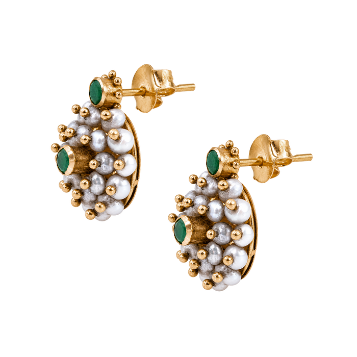 Maahi Pearl and Emerald Ear Studs
