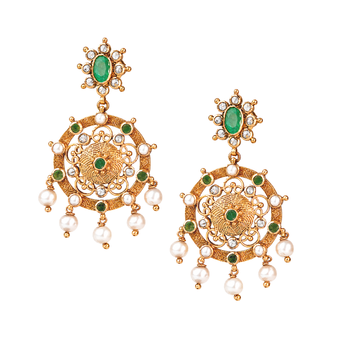 Maahi Pearl and Emerald Danglers