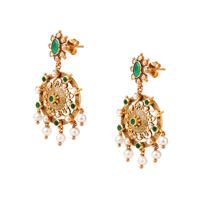 Maahi Pearl and Emerald Danglers