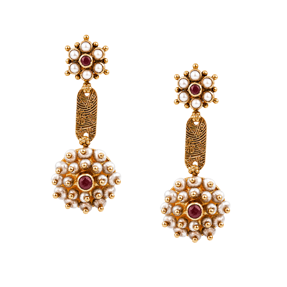 Maahi Pearl and Ruby Danglers