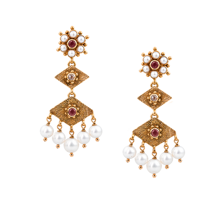 Maahi Pearl and Ruby Danglers