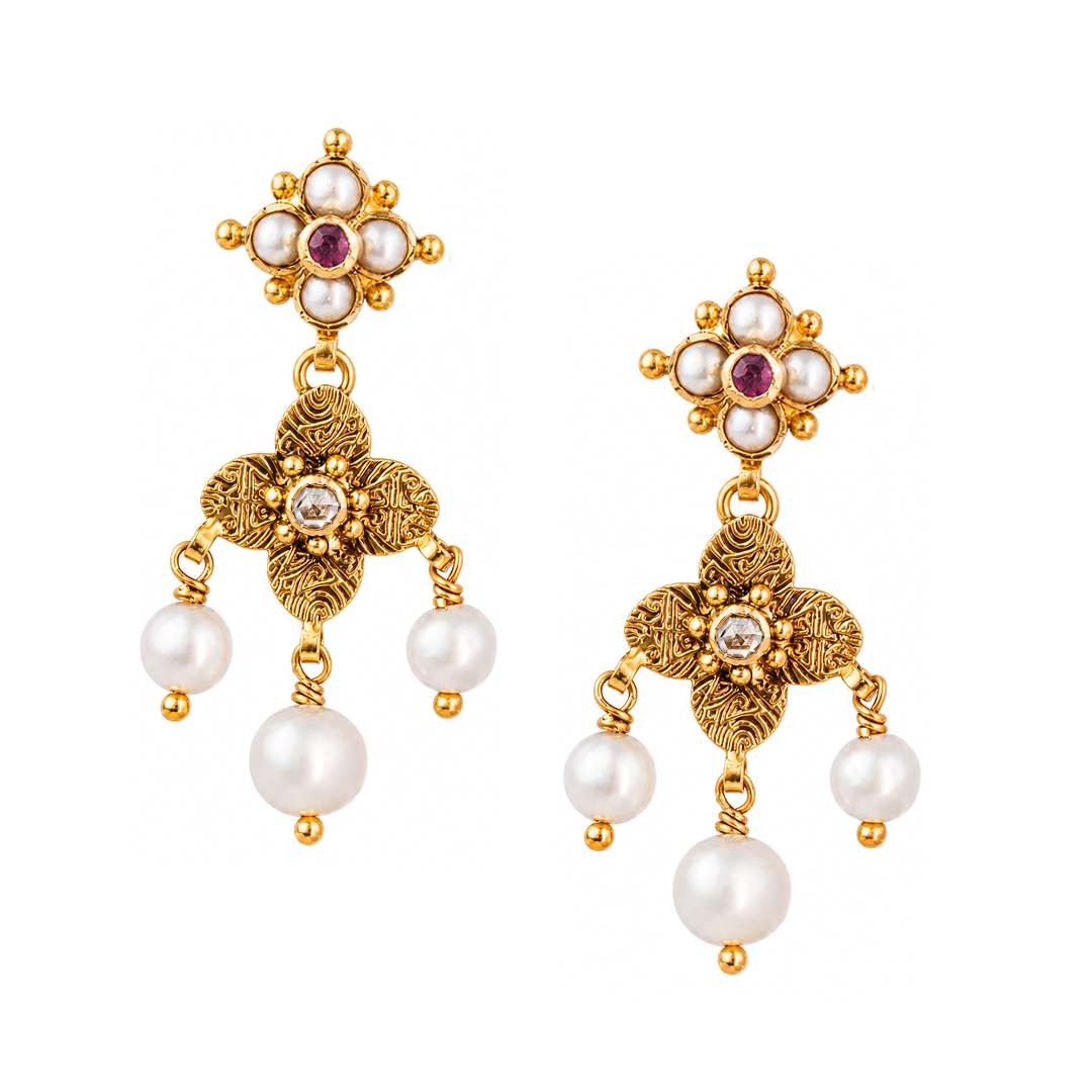 Maahi Pearl and Ruby Danglers