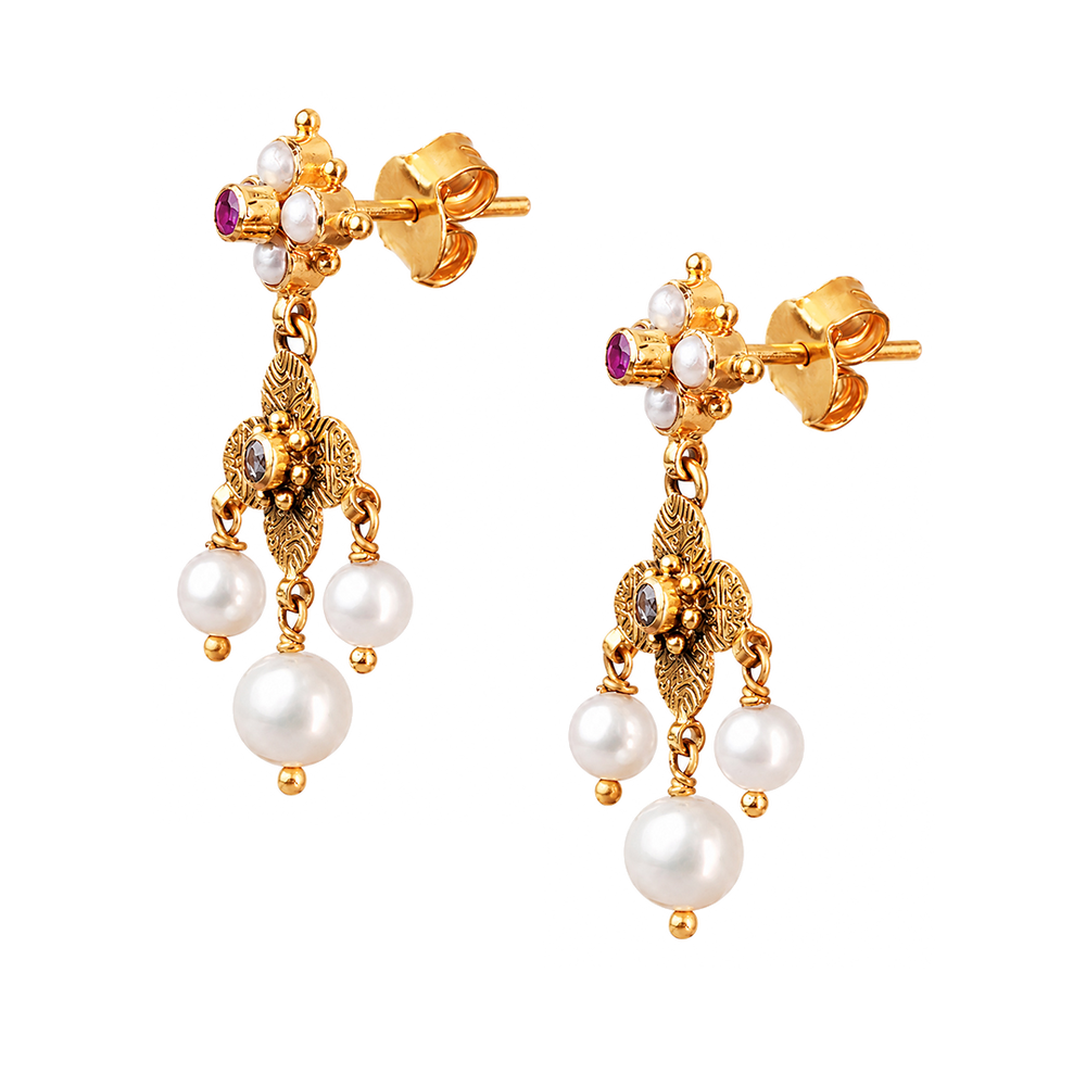 Maahi Pearl and Ruby Danglers