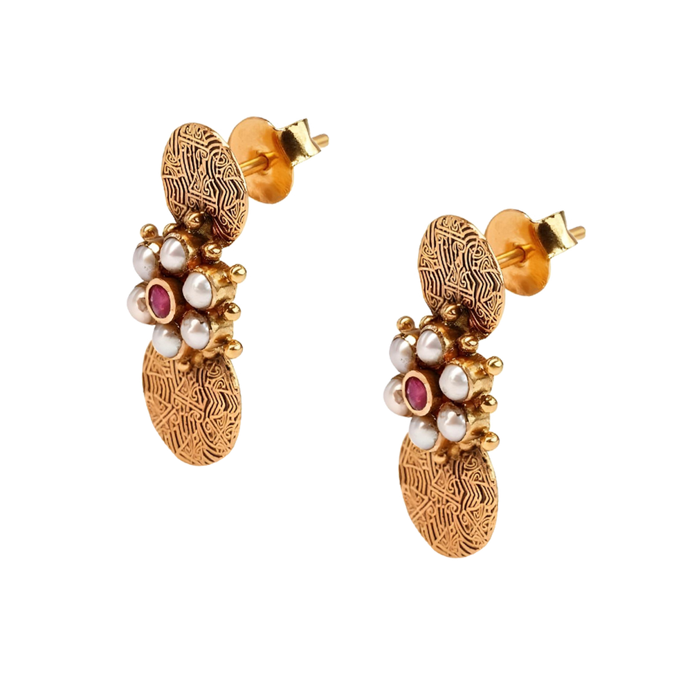 Maahi Pearl and Ruby Danglers