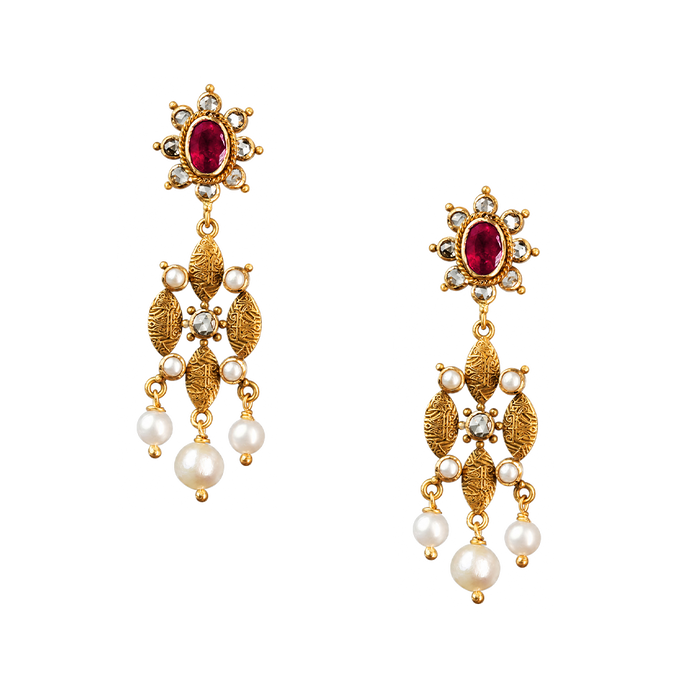 Maahi Pearl and Ruby Danglers