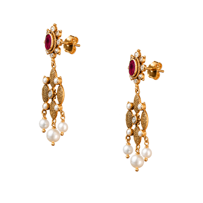 Maahi Pearl and Ruby Danglers
