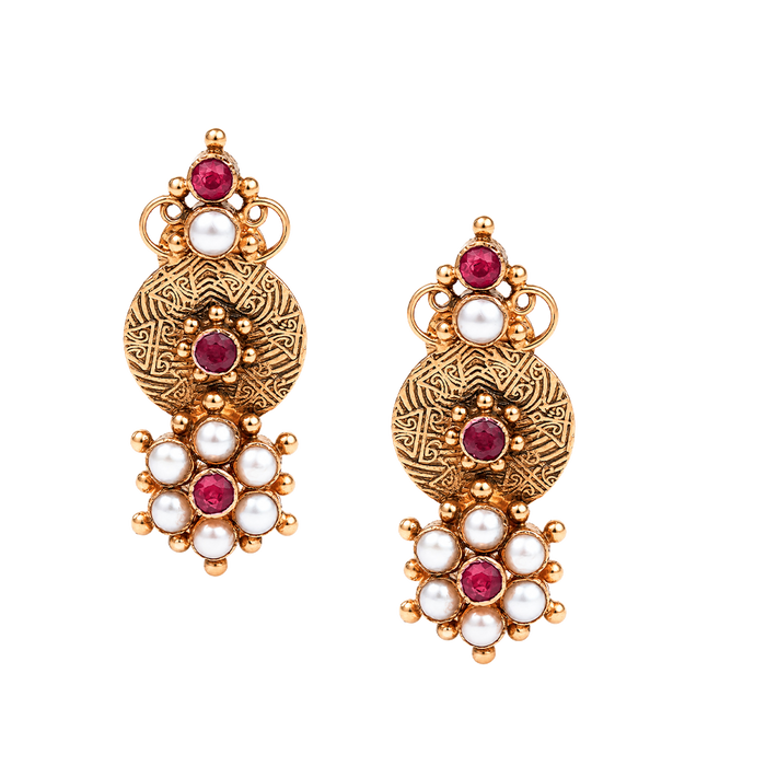Maahi Pearl and Ruby Danglers