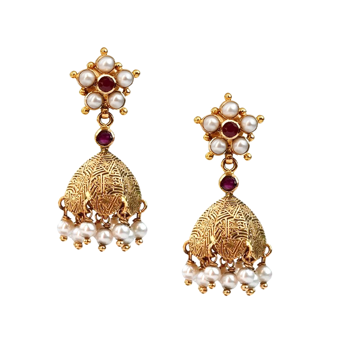 Maahi Pearl and Ruby Jhumkas