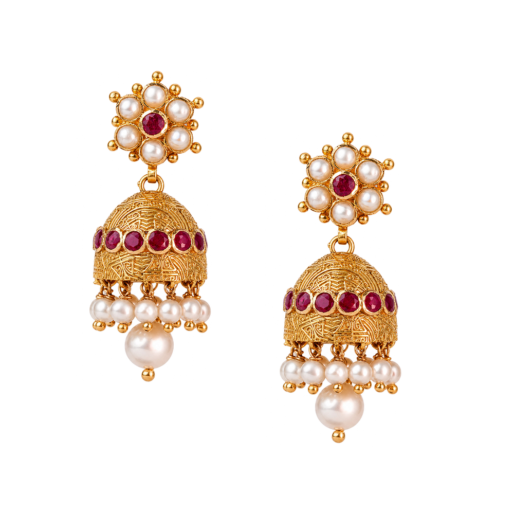 Maahi Pearl and Ruby Jhumkas