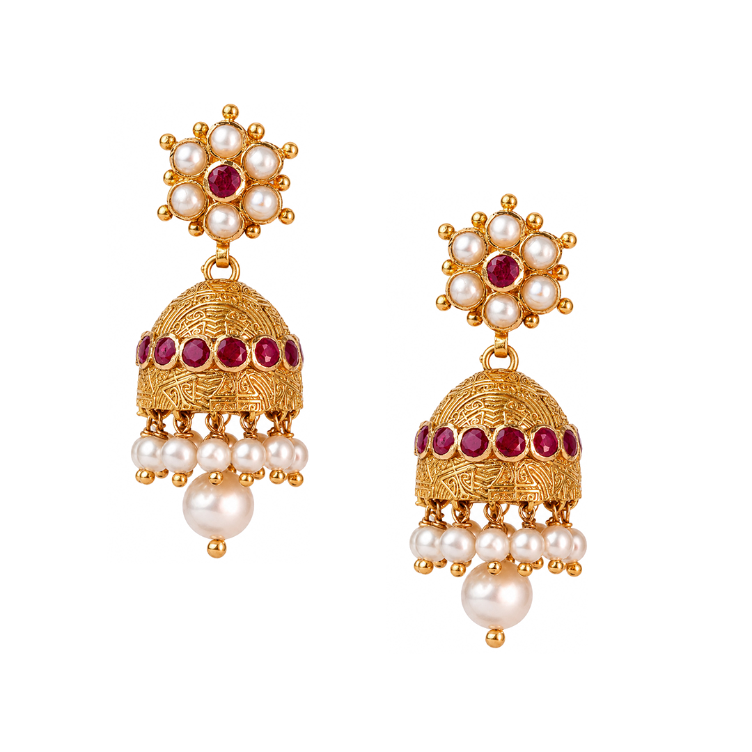 Maahi Pearl and Ruby Jhumkas