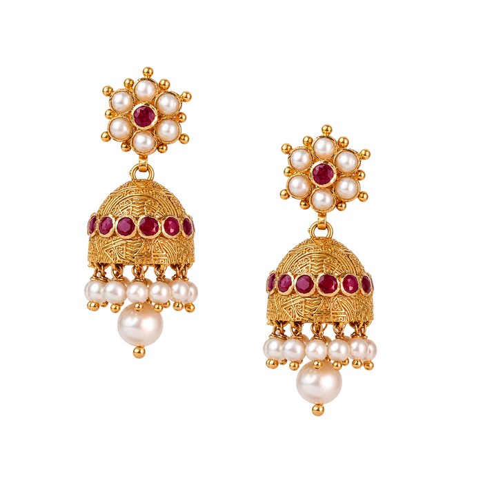 Maahi Pearl and Ruby Jhumkas