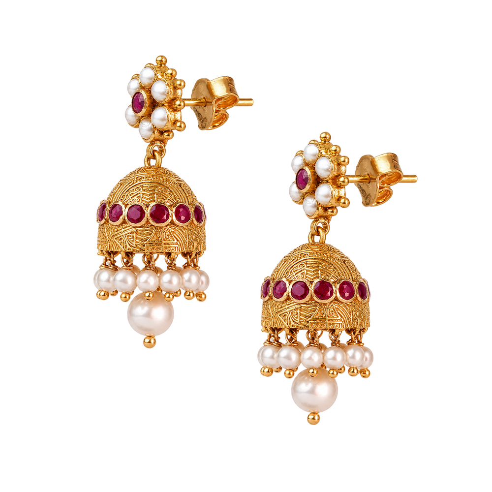 Maahi Pearl and Ruby Jhumkas