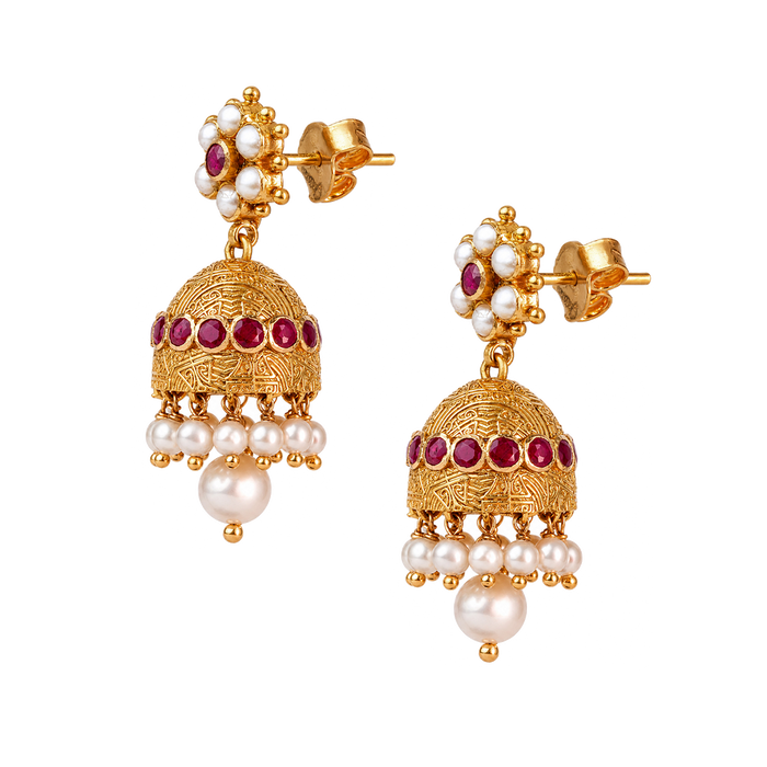 Maahi Pearl and Ruby Jhumkas