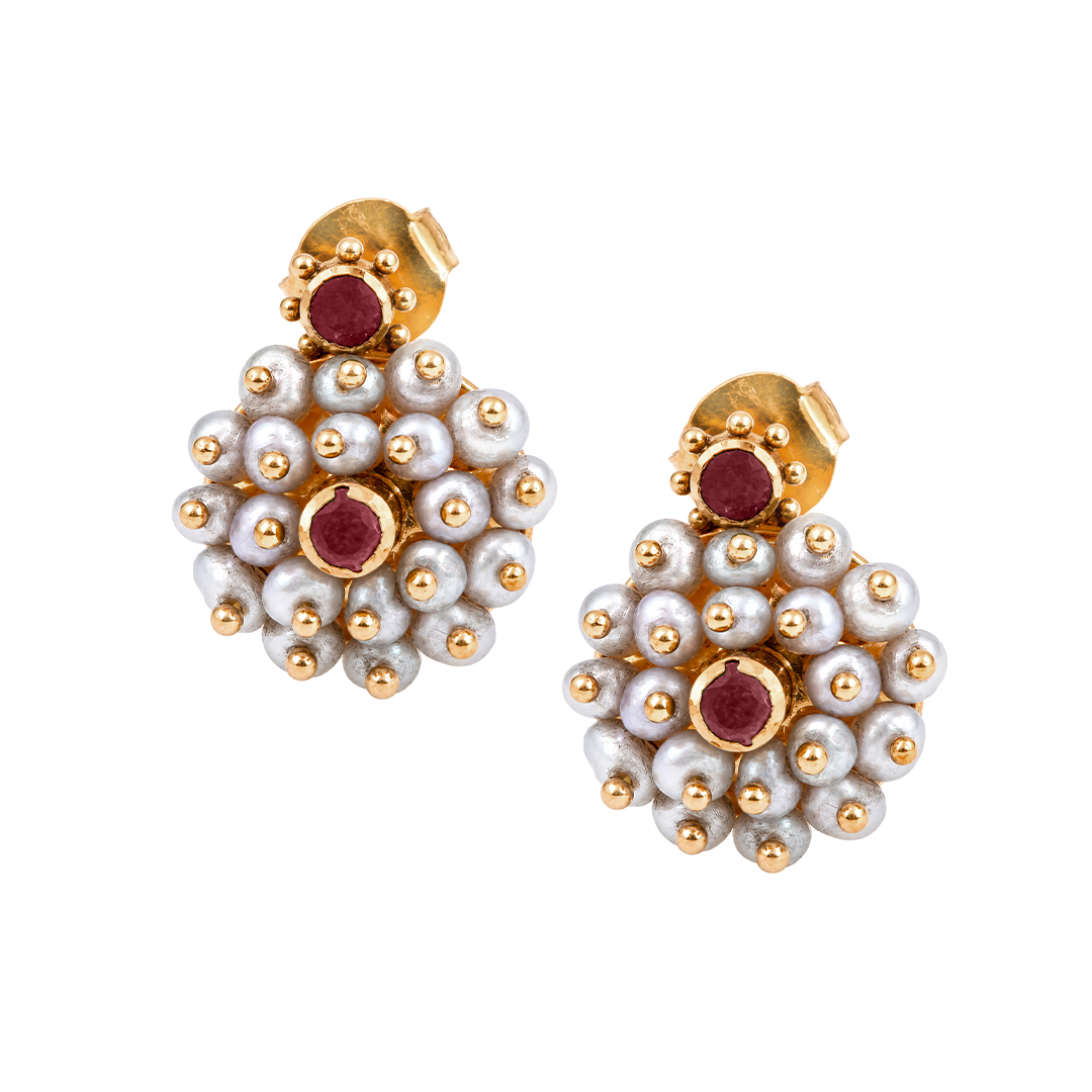 Maahi Pearl and Ruby Ear Studs