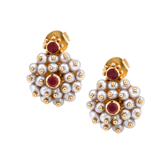 Maahi Pearl and Ruby Ear Studs