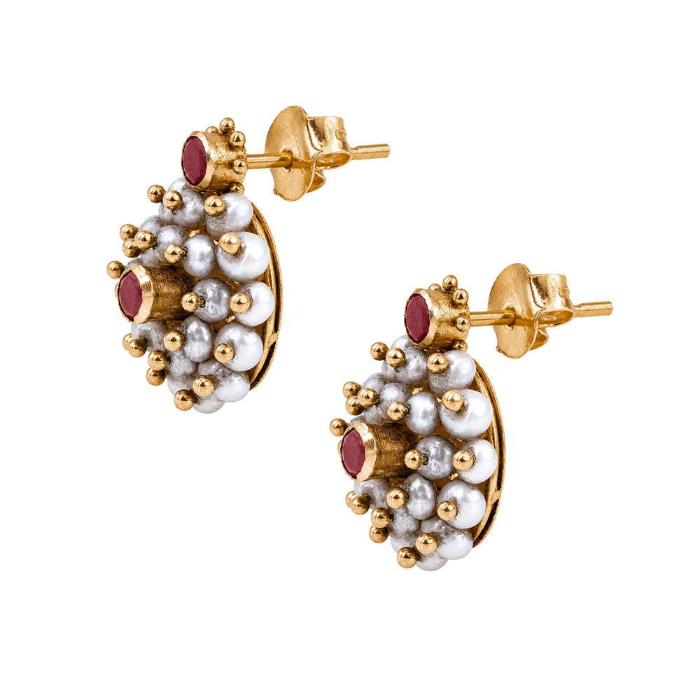 Maahi Pearl and Ruby Ear Studs