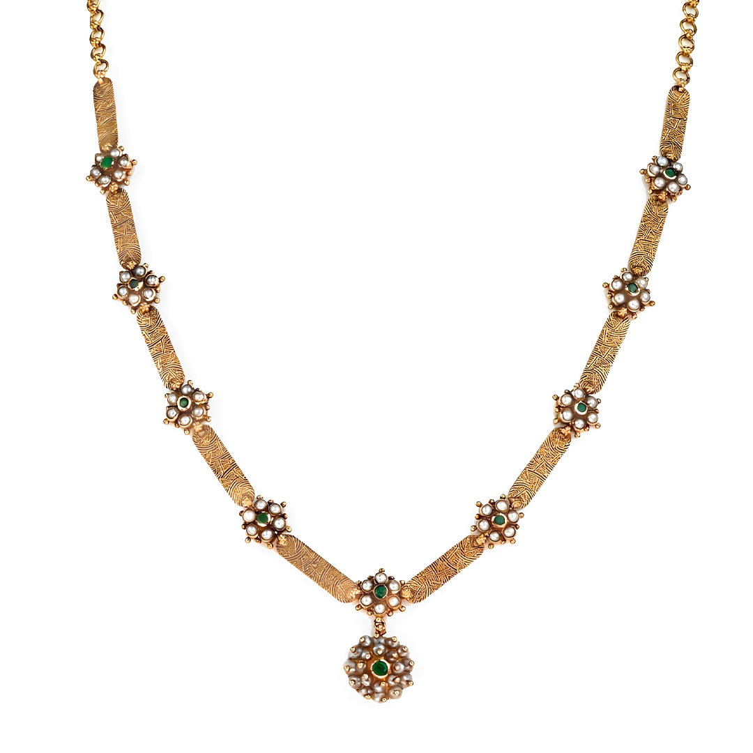 Maahi Pearl and Emerald Long Necklace