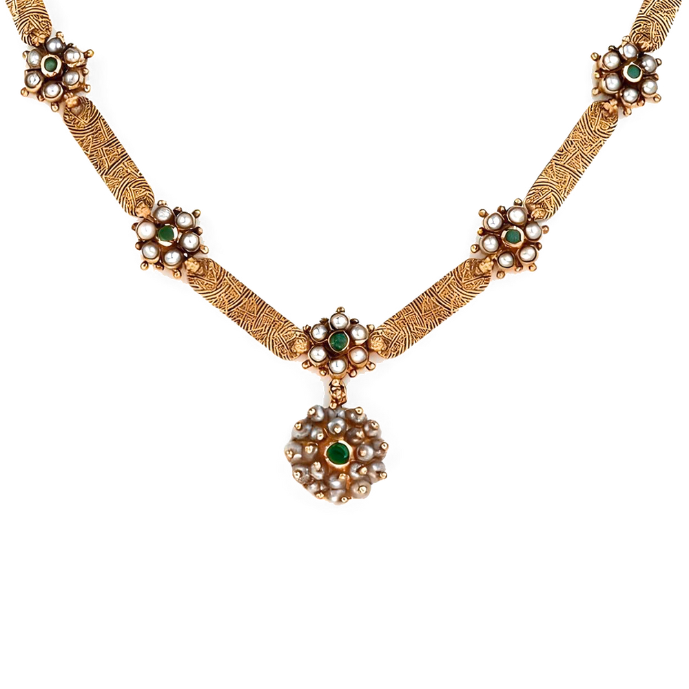 Maahi Pearl and Emerald Long Necklace