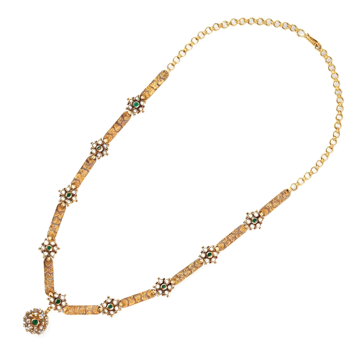 Maahi Pearl and Emerald Long Necklace