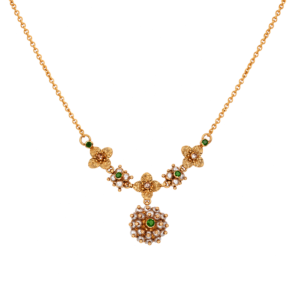 Maahi Pearl and Emerald Short Necklace